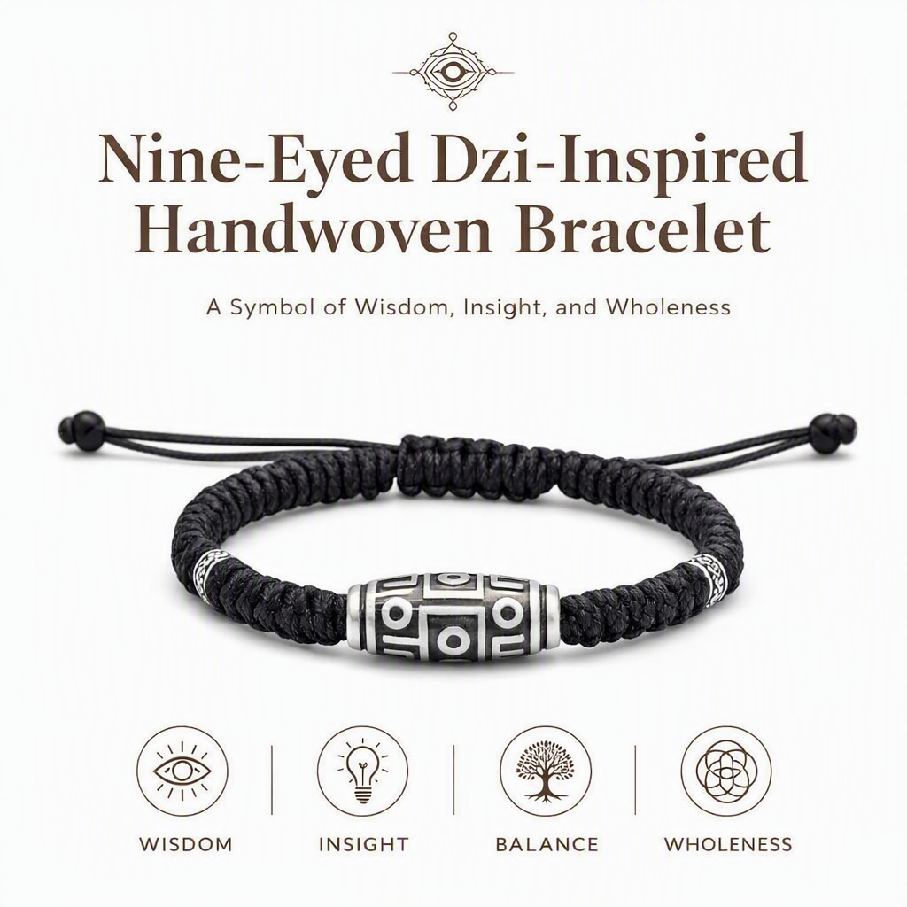 Nine-Eyed Dzi-Inspired Handwoven Bracelet for men