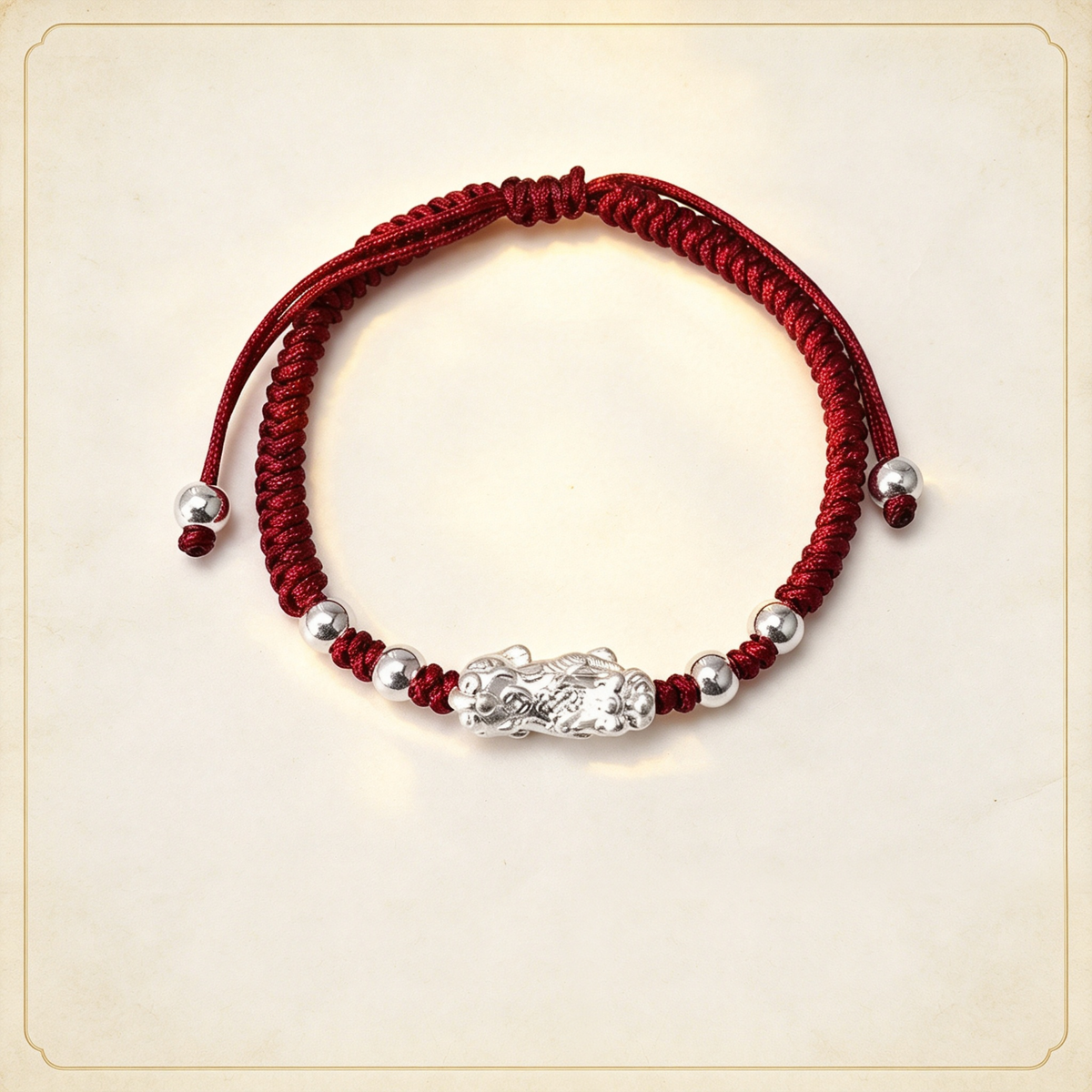 Pixiu 999 Fine Silver Woven Cord Bracelet, Wealth Lucky Charm