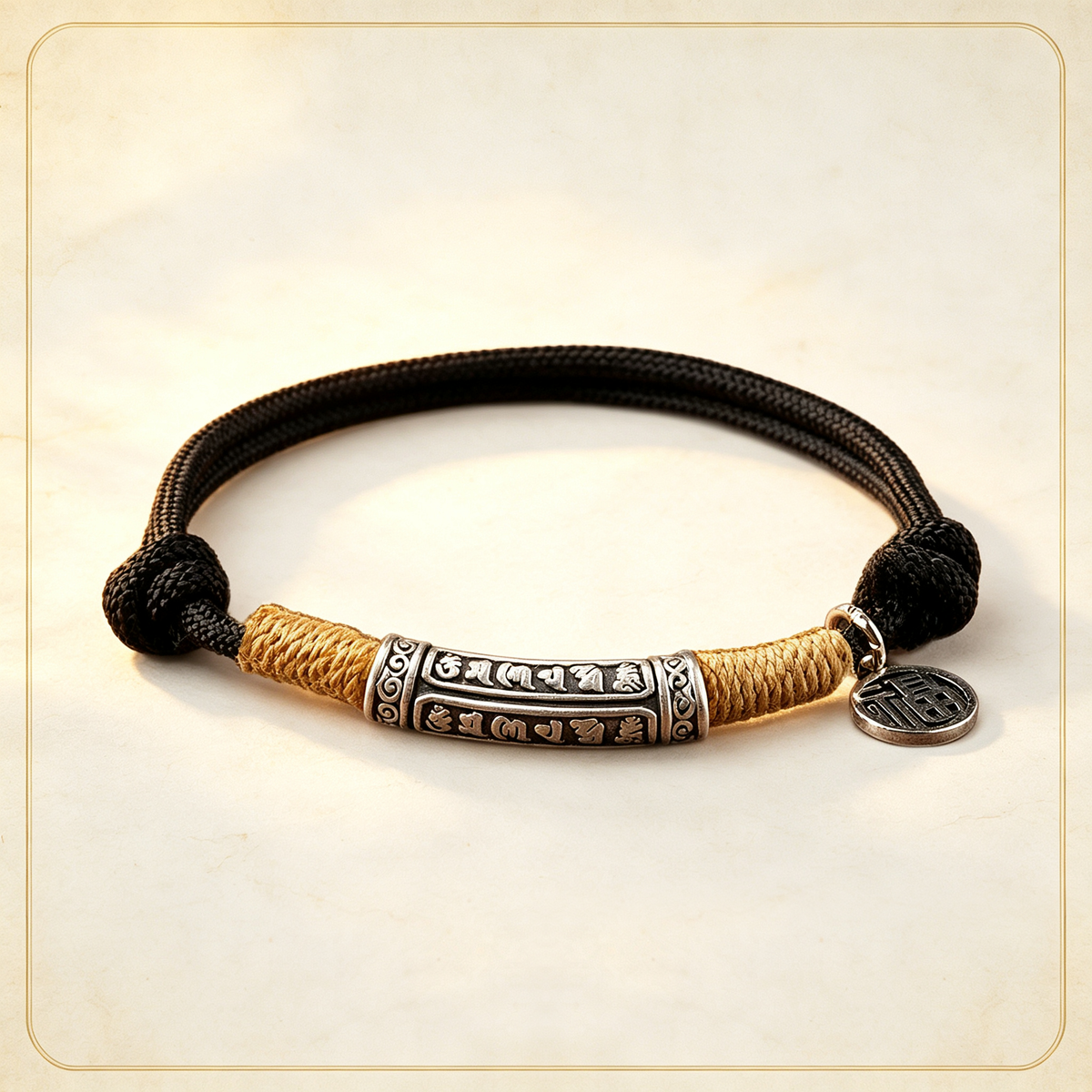 Tibetan Six Word Mantra Solid Fine Silver Handmade Wealth Lucky Bracelet