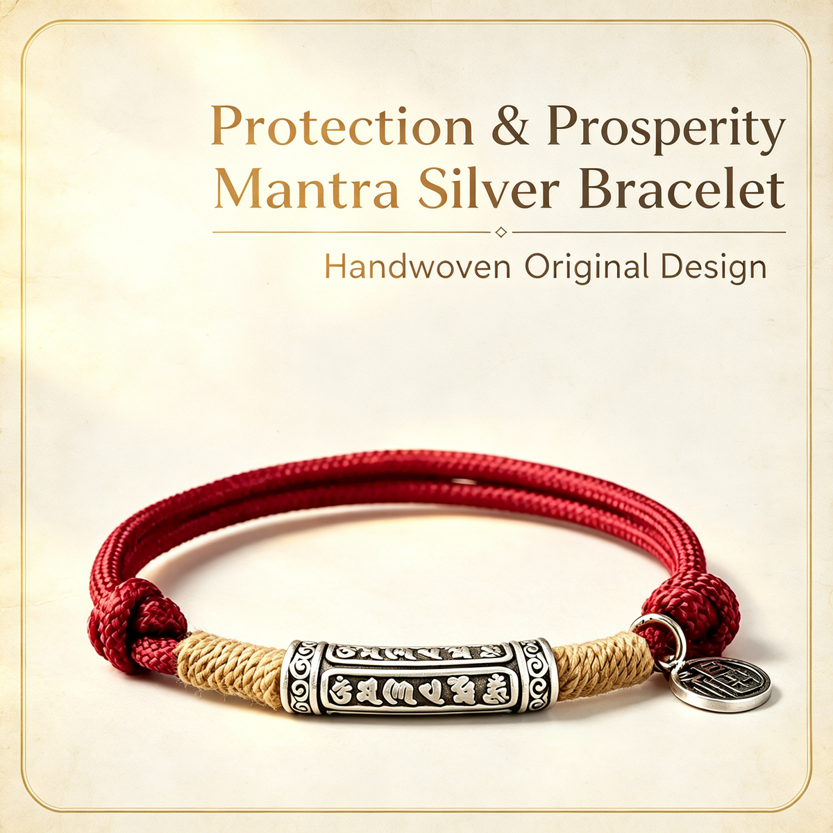 Tibetan Six Word Mantra Solid Fine Silver Handmade Wealth Lucky Bracelet