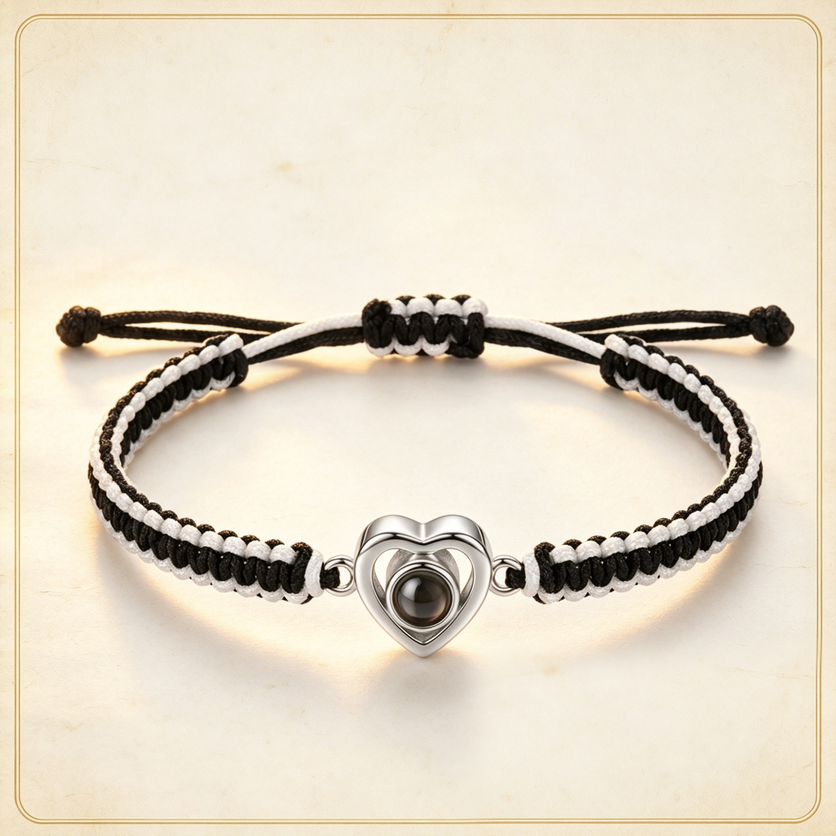 Custom Heart Projection Braided String Bracelet, Stainless Steel Charm Gift for Her, Him, Mom or Self