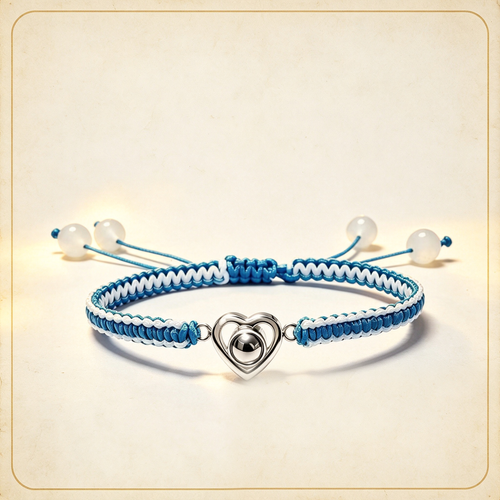 Custom Heart Projection Braided String Bracelet, Stainless Steel Charm Gift for Her, Him, Mom or Self