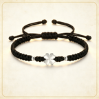 Four Leaf Clover Solid Silver Handmade Couple Bracelet, Lucky Love Woven Cord Bracelet