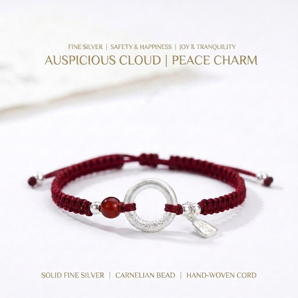 Solid Silver Peace Buckle Handmade Red String Lucky Bracelet