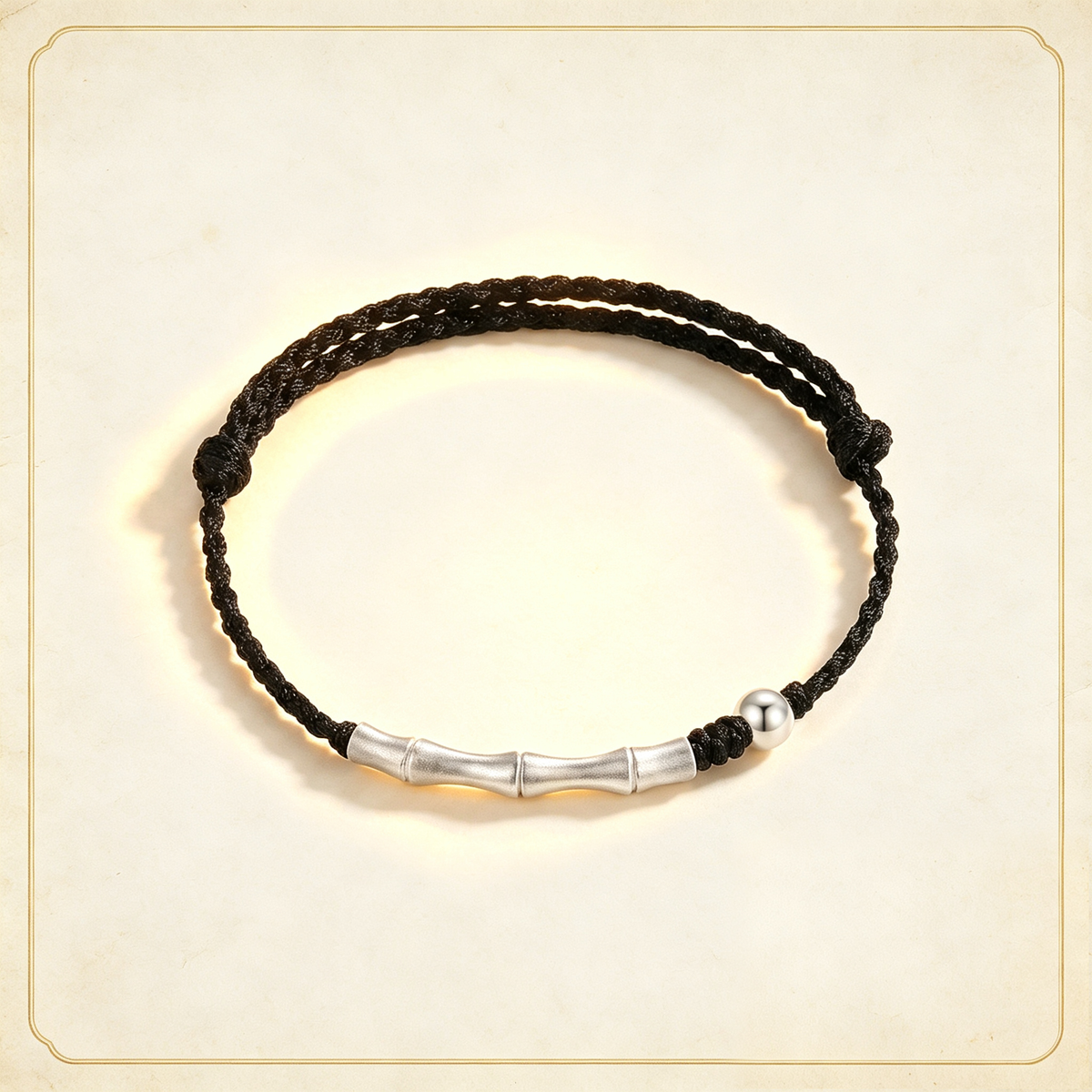 Bamboo 999 Fine Silver Adjustable Cord Bracelet, New Beginning Growth Gift