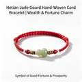 Hetian Jade Gourd Adjustable Cord Bracelet, Wealth & Fortune Lucky Charm Bracelet