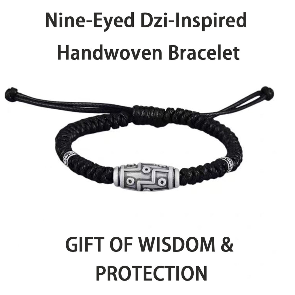 Nine-Eyed Dzi-Inspired Handwoven Bracelet for men