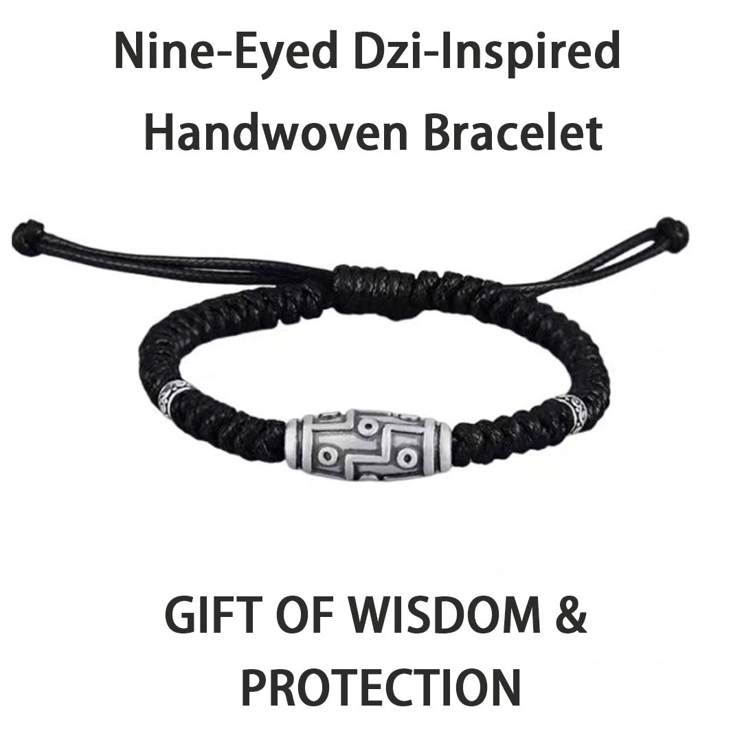 Nine-Eyed Dzi-Inspired Handwoven Bracelet for men