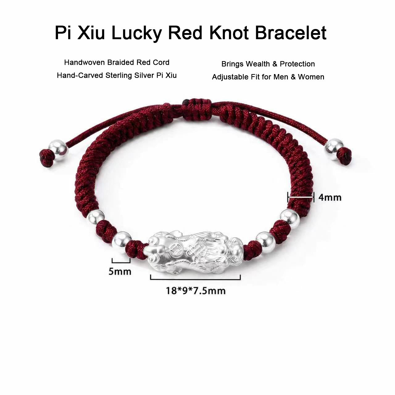 Pixiu 999 Fine Silver Woven Cord Bracelet, Wealth Lucky Charm
