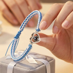 Custom Heart Projection Braided String Bracelet, Stainless Steel Charm Gift for Her, Him, Mom or Self