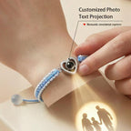 Custom Heart Projection Braided String Bracelet, Stainless Steel Charm Gift for Her, Him, Mom or Self