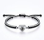 Custom Heart Projection Braided String Bracelet, Stainless Steel Charm Gift for Her, Him, Mom or Self
