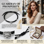 Solid Silver Lion Head Hand-Woven Black String Protection Bracelet