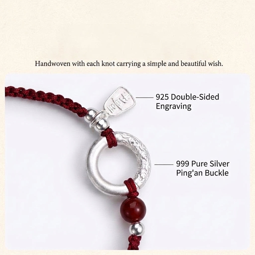 Solid Silver Peace Buckle Handmade Red String Lucky Bracelet