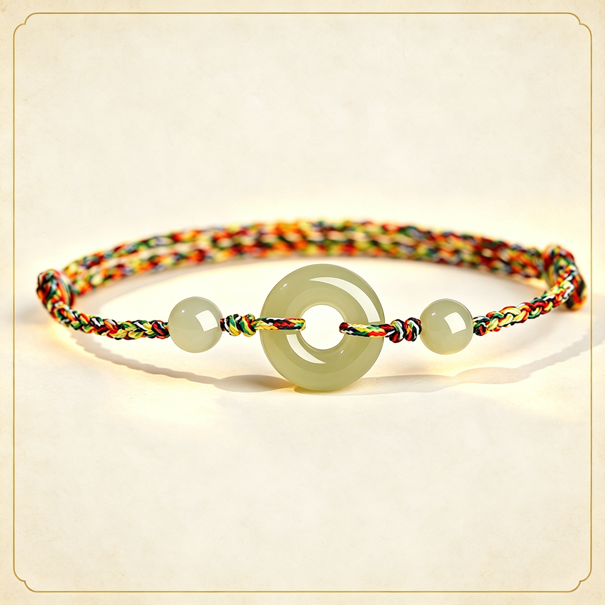 Jade Peace Buckle Multi‑Color Hand‑Woven Lucky Bracelet