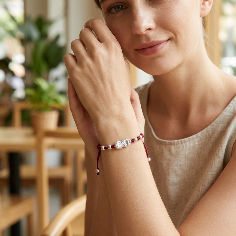Pixiu 999 Fine Silver Woven Cord Bracelet, Wealth Lucky Charm