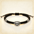 Solid Silver Lion Head Hand-Woven Black String Protection Bracelet
