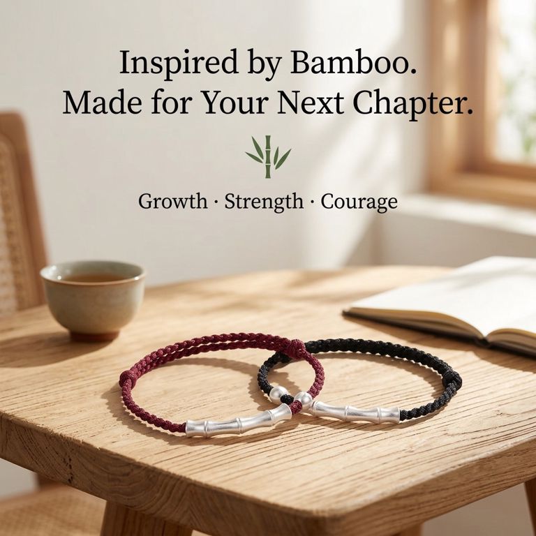 Bamboo 999 Fine Silver Adjustable Cord Bracelet, New Beginning Growth Gift