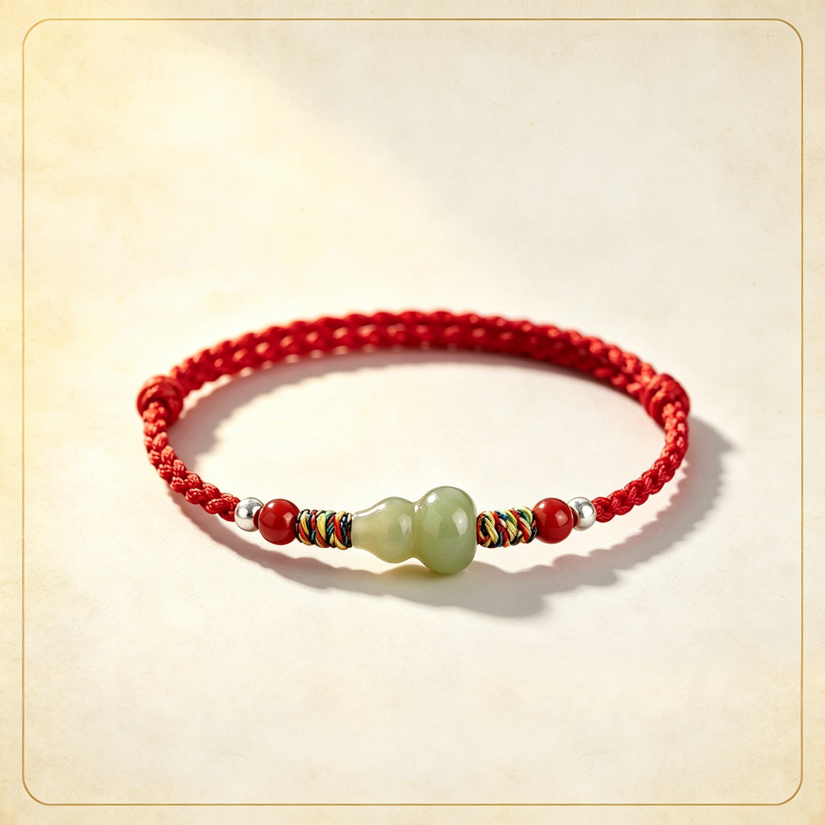 Hetian Jade Gourd Adjustable Cord Bracelet, Wealth & Fortune Lucky Charm Bracelet