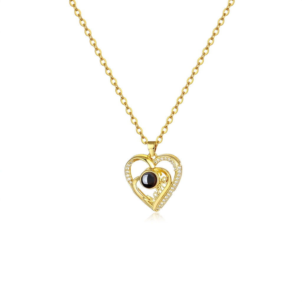 Custom Photo Projection Heart Necklace, Personalized Memory Pendant