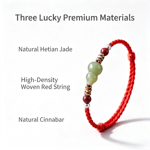 Hetian Jade Gourd Adjustable Cord Bracelet, Wealth & Fortune Lucky Charm Bracelet