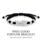 Pixiu 999 Fine Silver Woven Cord Bracelet, Wealth Lucky Charm